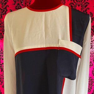 Vintage Oleg Cassini Design Blouse by Blouse Emporio Ladies Size 12 Red White